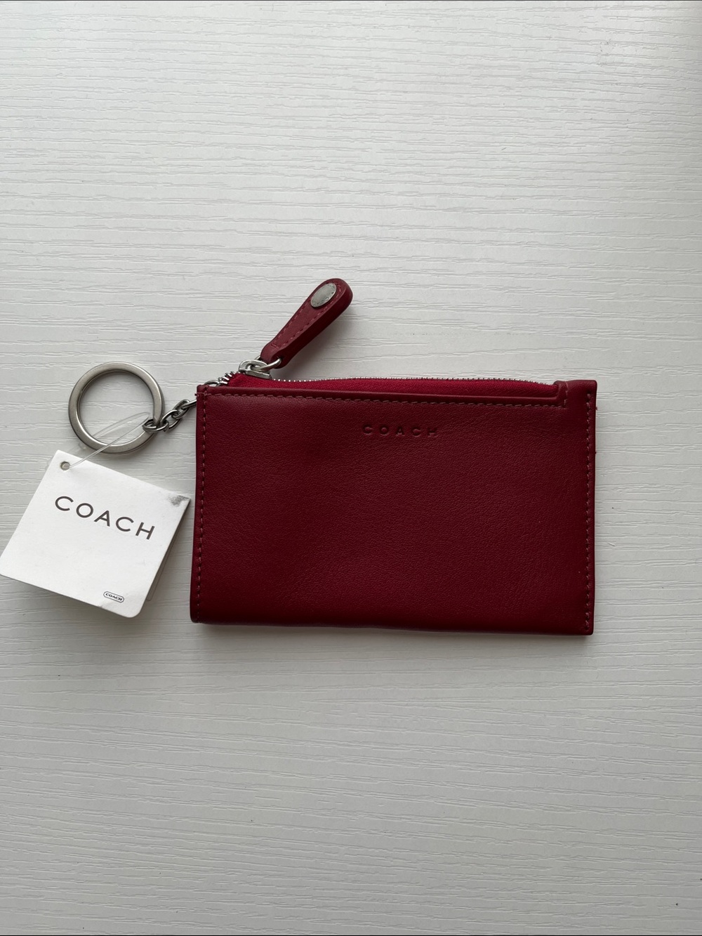 Coach Mini Skinny Small Leather Zip Card Case Key Ring